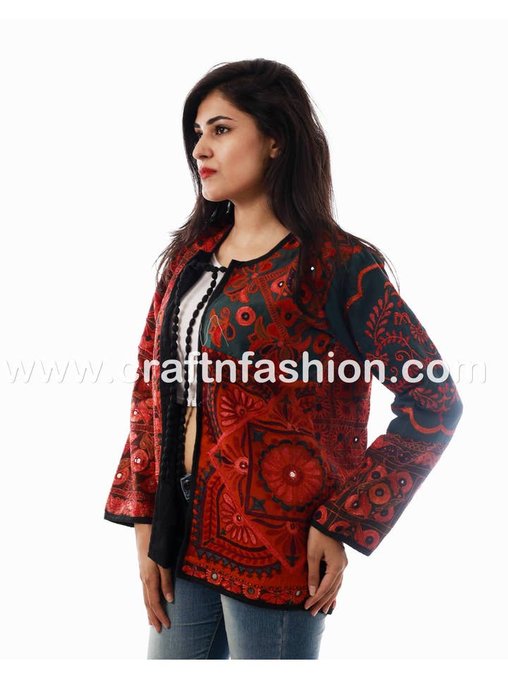 Meghcraft - Vente Veste – femme - Manteau indien vintage brodé en patchwork miroir8