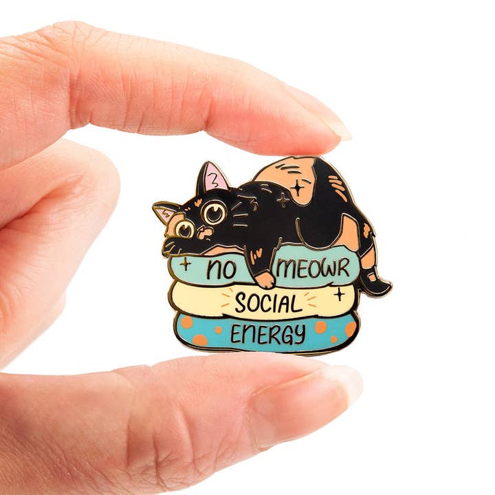 Flair Fighter - Wholesale Lapel Pin/Button - No Meowr Social Energy (Tortoiseshell Cat) Enamel Pin1
