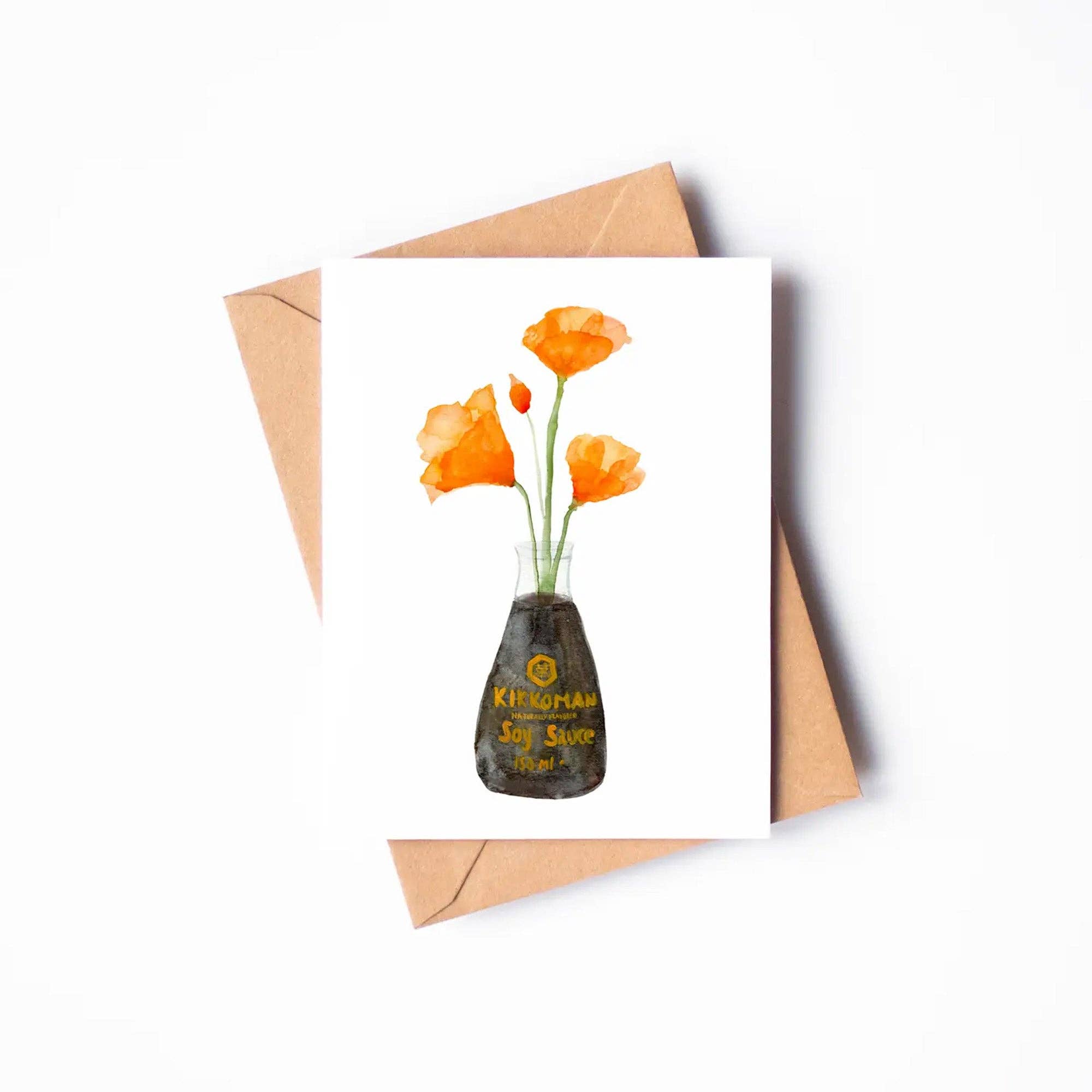 Menmin Made - Wholesale Everyday Greeting Card - California Poppy in Soy Sauce Card | AAPI Card