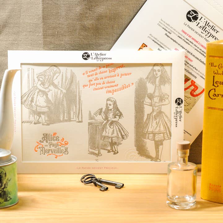 Estampe artistique en letterpress Alice au pays des merveilles pour la vente par L'Atelier Letterpress