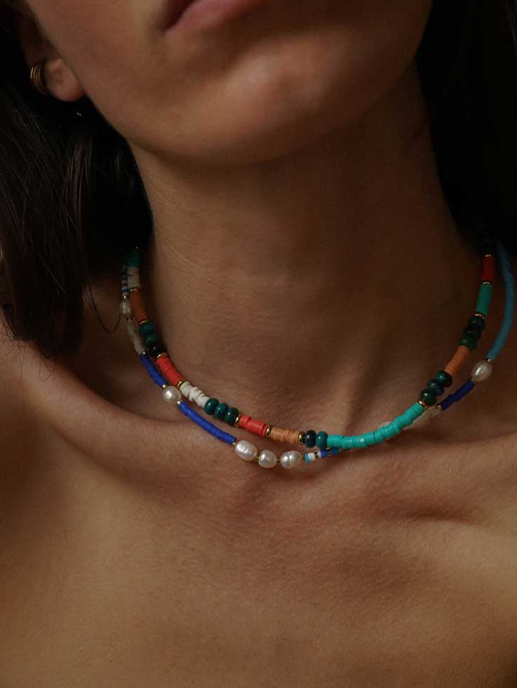 Bijoux 7bis - Wholesale Beaded/Pearl Necklace - Steel Rondelle Gum Beads Necklace7