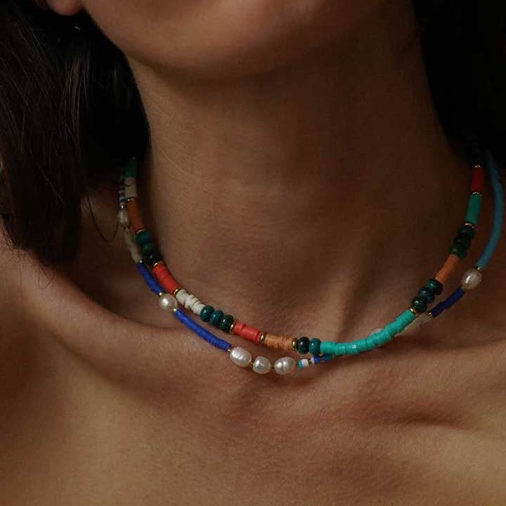 Bijoux 7bis - Wholesale Beaded/Pearl Necklace - Steel Rondelle Gum Beads Necklace7