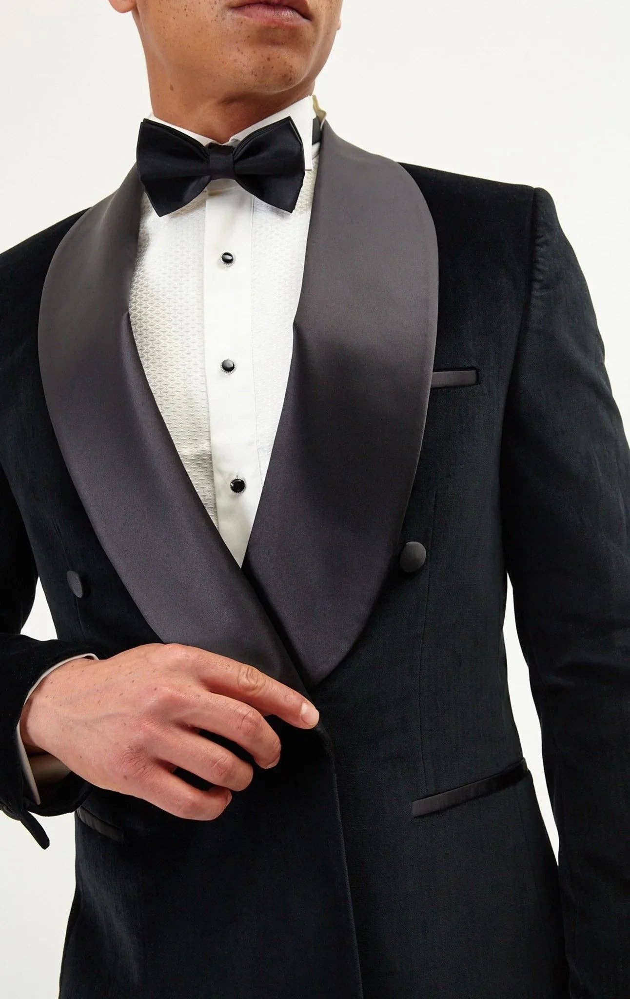 Men's Double Breasted Tuxedo - Black Velvet for wholesale on Faire2