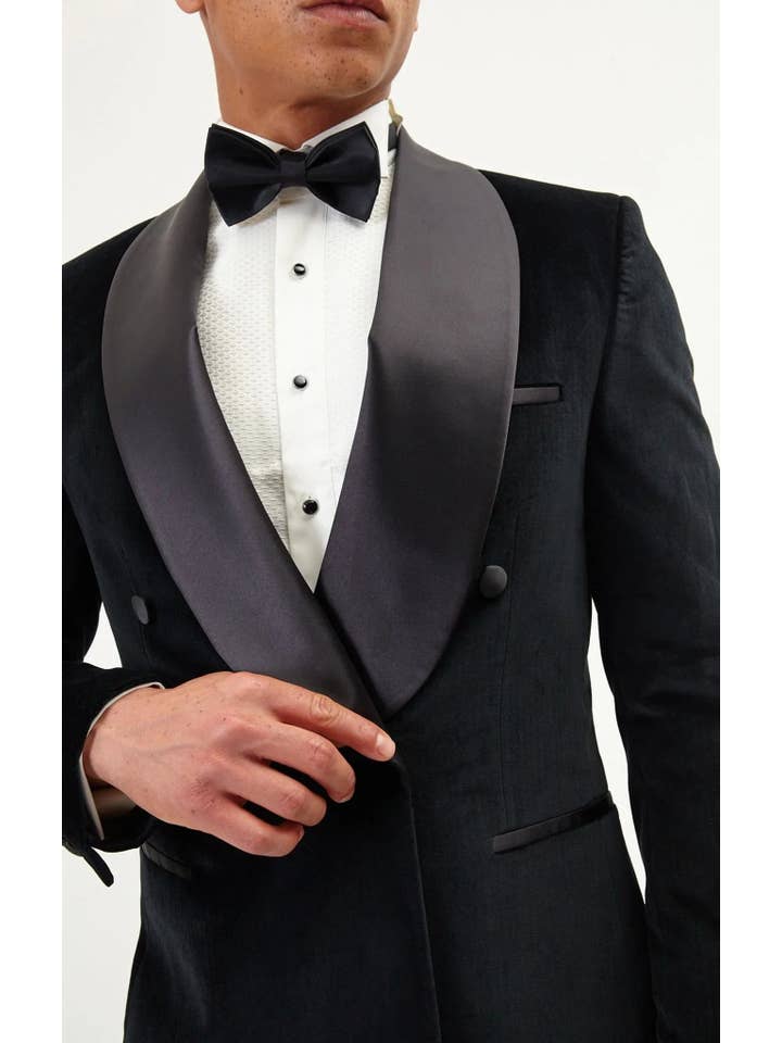 Men's Double Breasted Tuxedo - Black Velvet for wholesale on Faire2