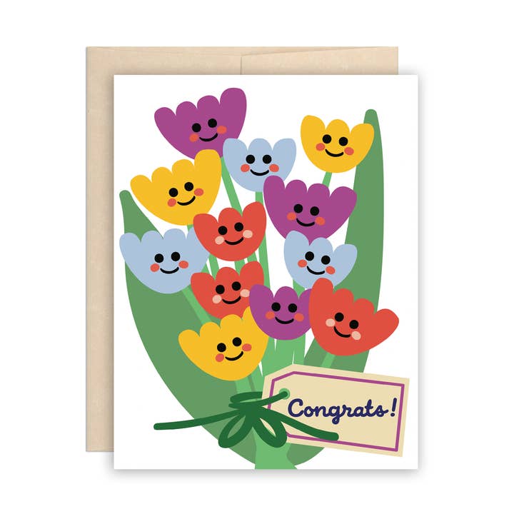 Congrats Happy Colorful Tulip Bouquet Congratulations Card for wholesale by The Beautiful Project
