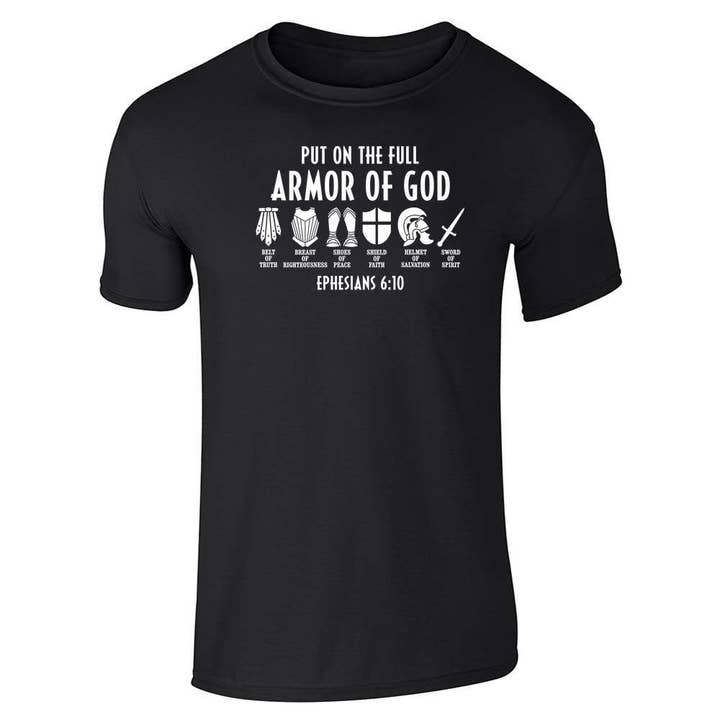 Ta på dig Full Armor of God Ephesians Christian Unisex Tee för wholesale av Pop Threads