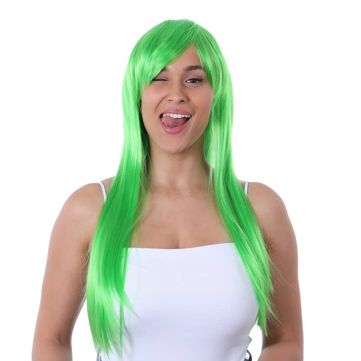Stylex Party - Venta al por mayor Peluca/extensión - Accesorios para disfraz de peluca larga verde brillante para mujer