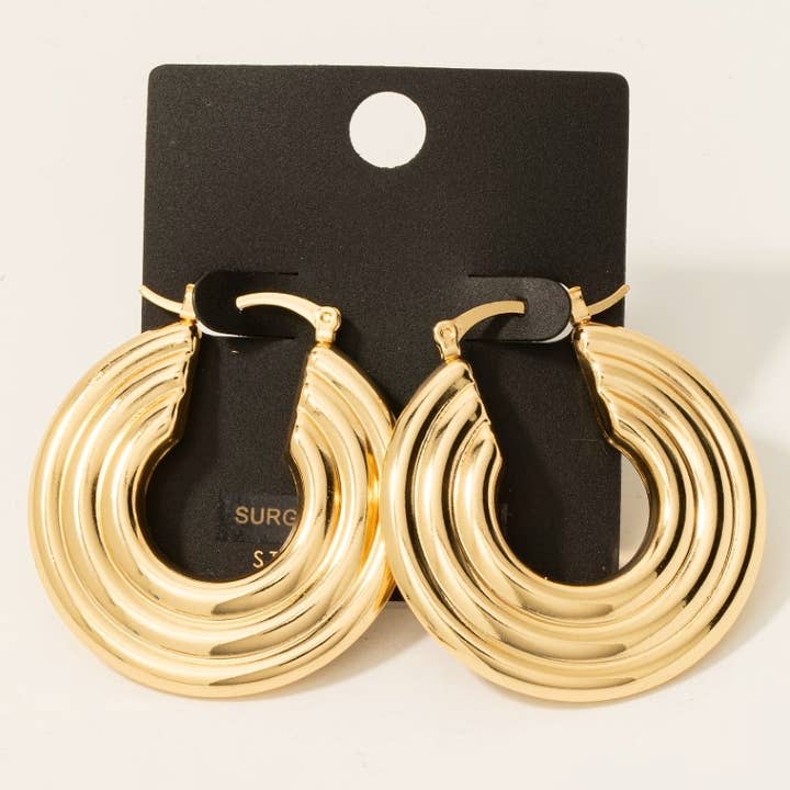 Pvd Stainless Steel Large Grooved Hoop Earrings for wholesale by Fame Accessories