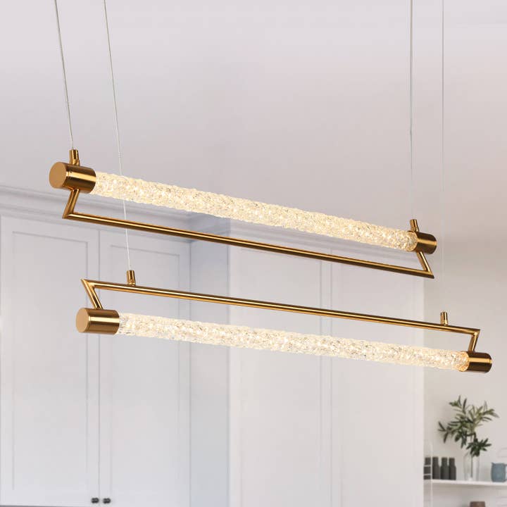 Lustre d'îlot en laiton à 2 lumières LED Mafebay pour la vente par Belles Lighting