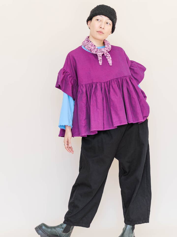 Nettle Studios - Wholesale Blouse - Women's - Size Inclusive Plus Size Purple Gathered Ruffle Blouse4
