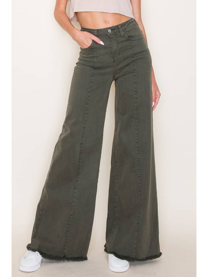 O2 Denim - Wholesale Jeans - Women's - PW505 Front Seam Wide Leg Denim Jeans-PINK12