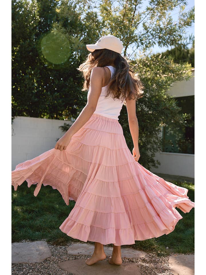 RAISONNEL - Wholesale Skirt - Women's - Elasticated Waist Tiered Maxi Skirt - RS10358