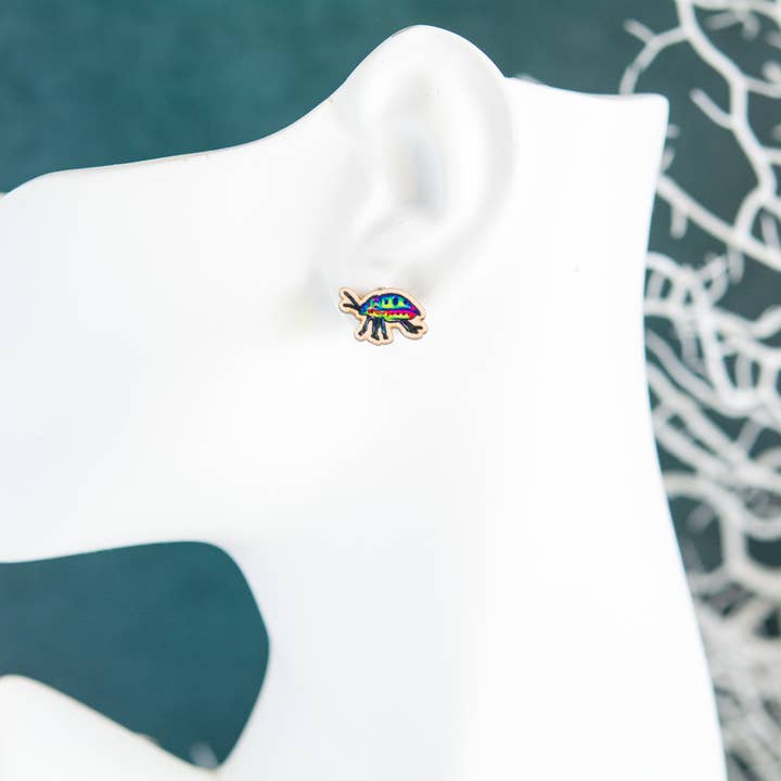 The Slug And Kraken - Wholesale Stud/Post Earrings - Jewel bug Wooden insect Earrings, Titanium Eco Studs