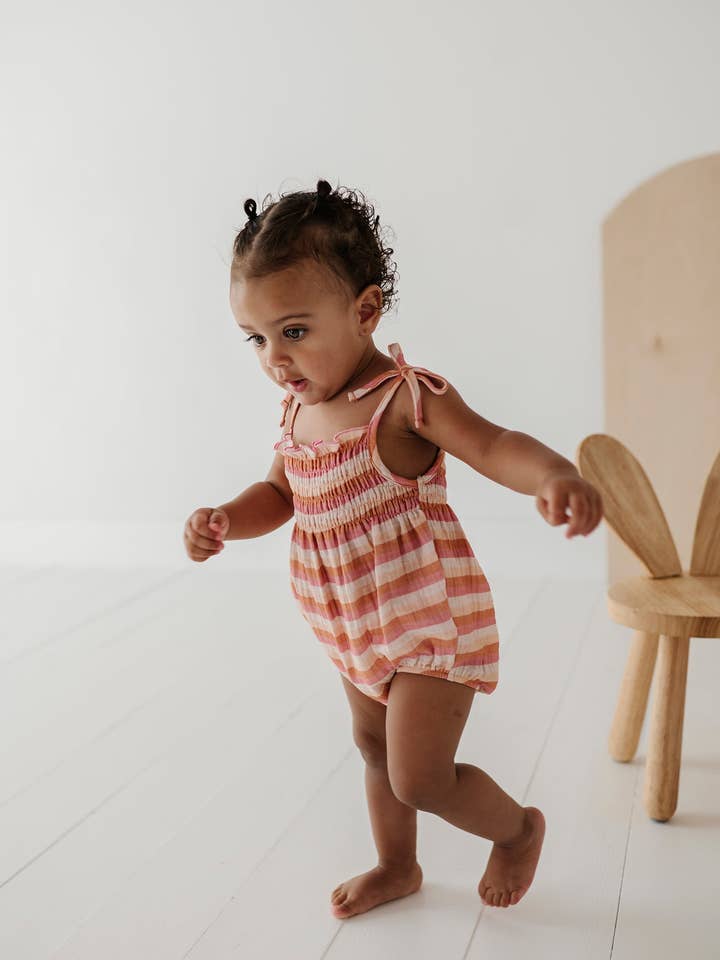 babysprouts clothing company - Wholesale Bodysuit (Non-Footed) - Baby - Baby Tie-Smocked Bodysuit Baby Girl Summer Gauze Romper