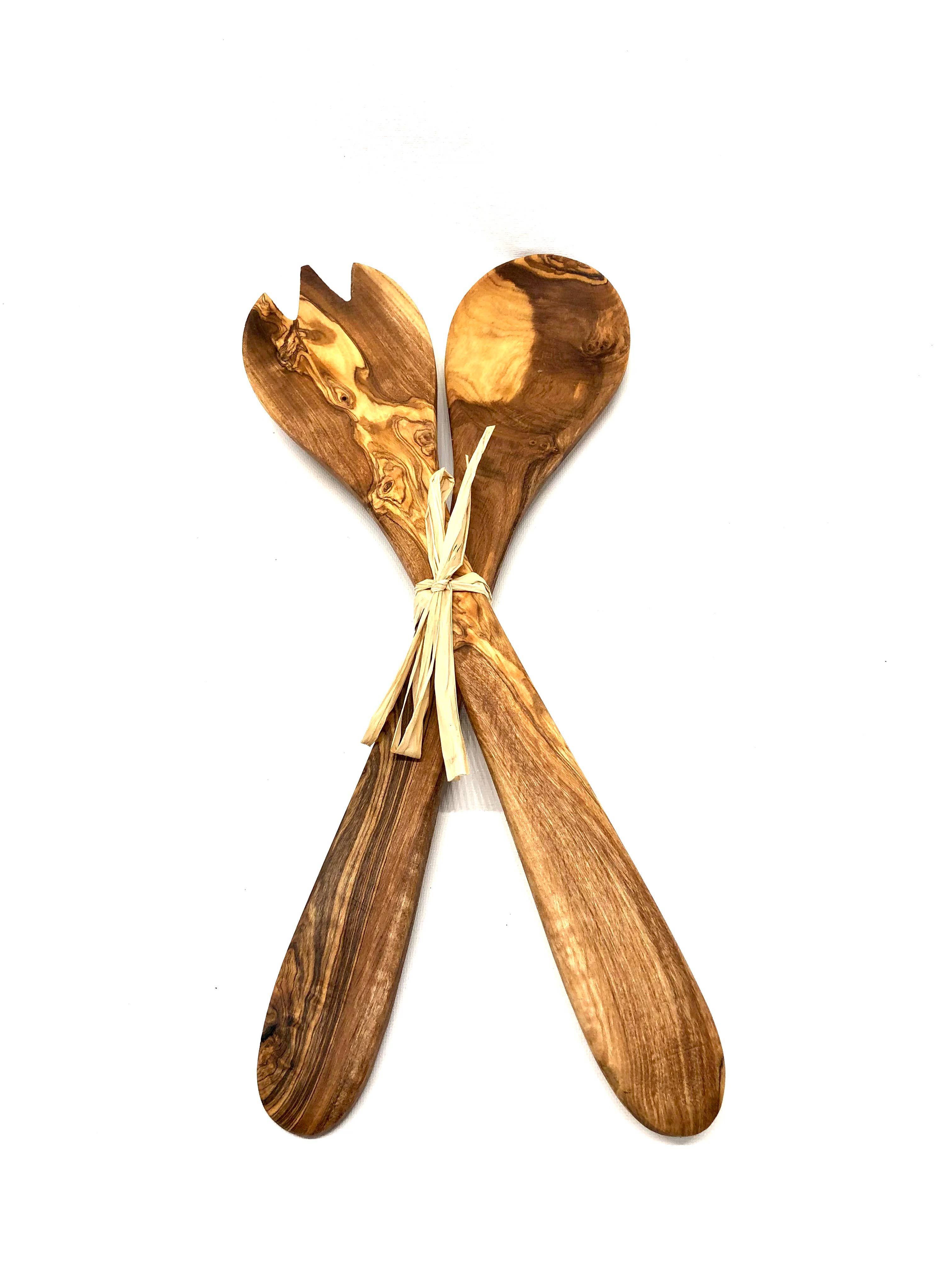olivenholz-erleben – wholesale Serving utensil – Salad servers MEDIUM 30 cm Raffia Olive Wood from 100 pieces3