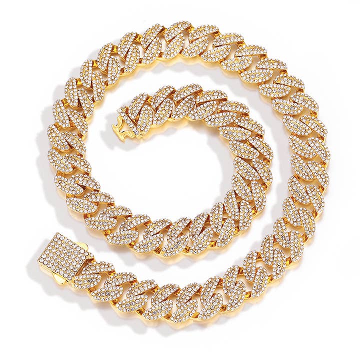 Iced Bling Link Necklace (15mm, Gold) for wholesale by EMESLY