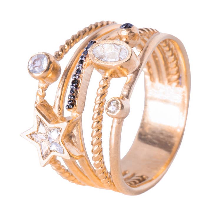 Rigel Ring Black Diamond Gold for wholesale by Shana Gulati Jewelry