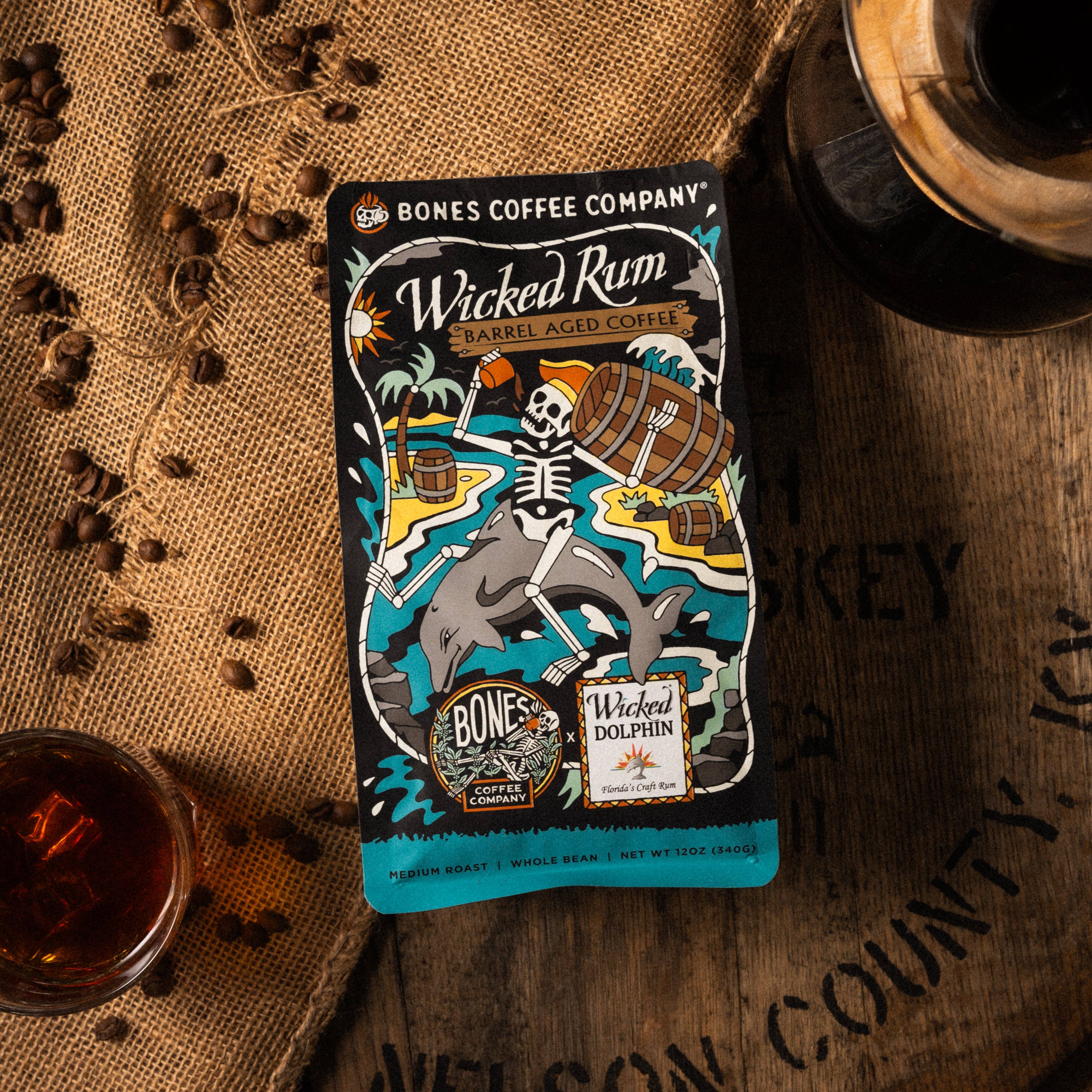 Bones Coffee Company - Wholesale Coffee Beans - Wicked Rum Barrel-Aged Coffee | 12oz | Whole Bean7