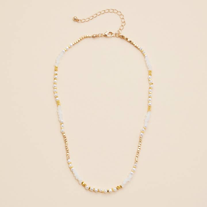 Frem - Wholesale Beaded/Pearl Necklace - Glass Pearl & Metal Beaded Basic Necklace