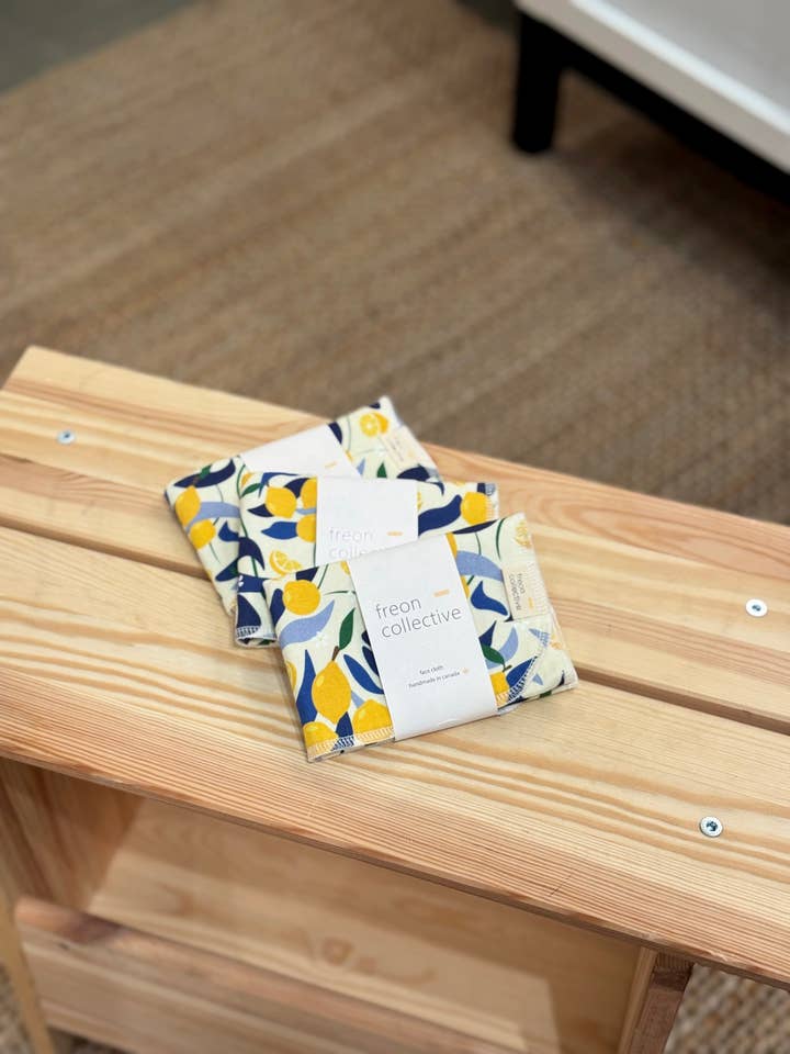 Organic Cotton Face Cloth - Lemons for wholesale by Freon Collective