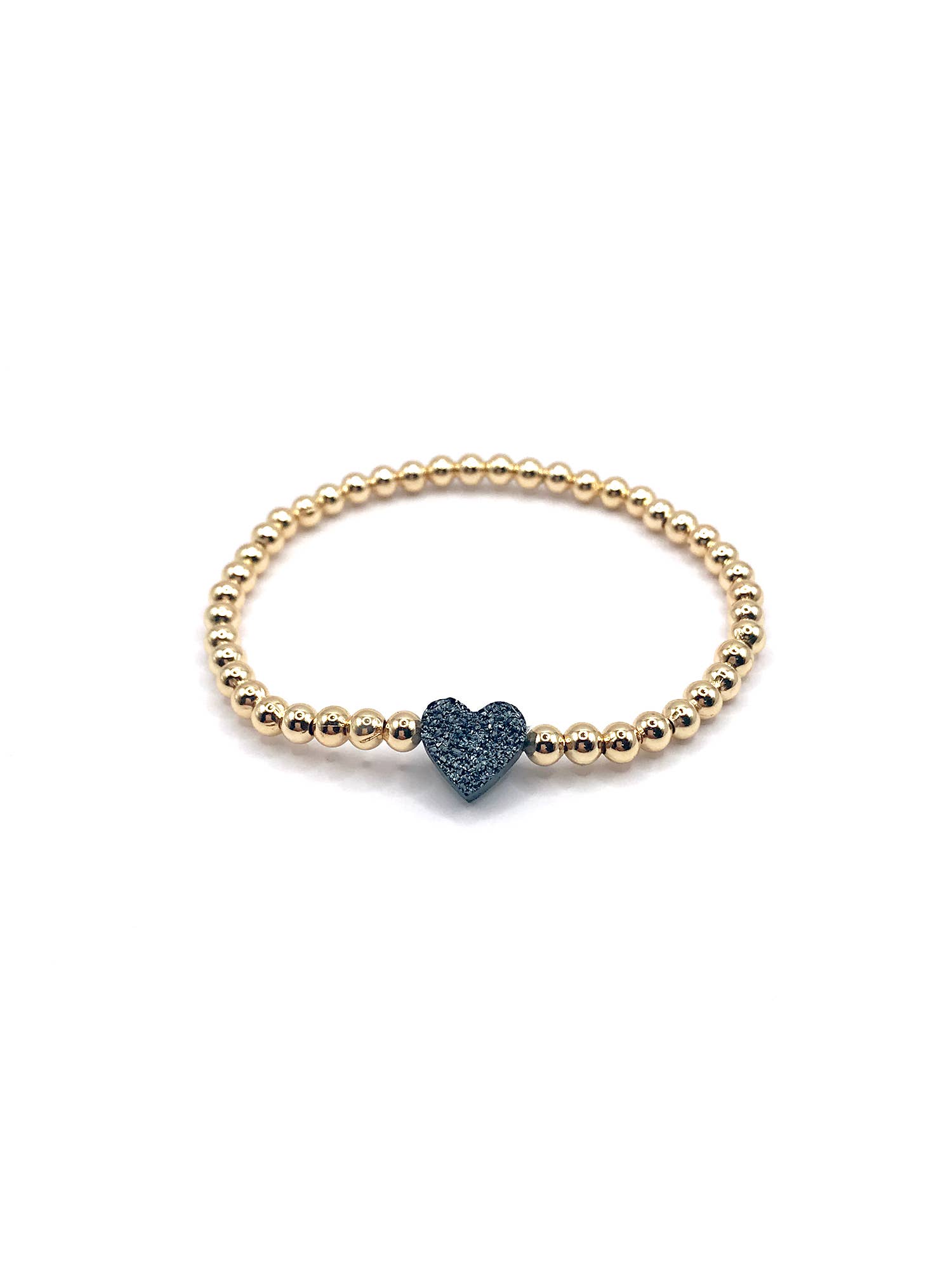 Kaylie Dawn Jewelry - Wholesale Beaded Bracelet - Druzy Heart Handmade Stretchy Gold Beaded Bracelet, 4 Colors3