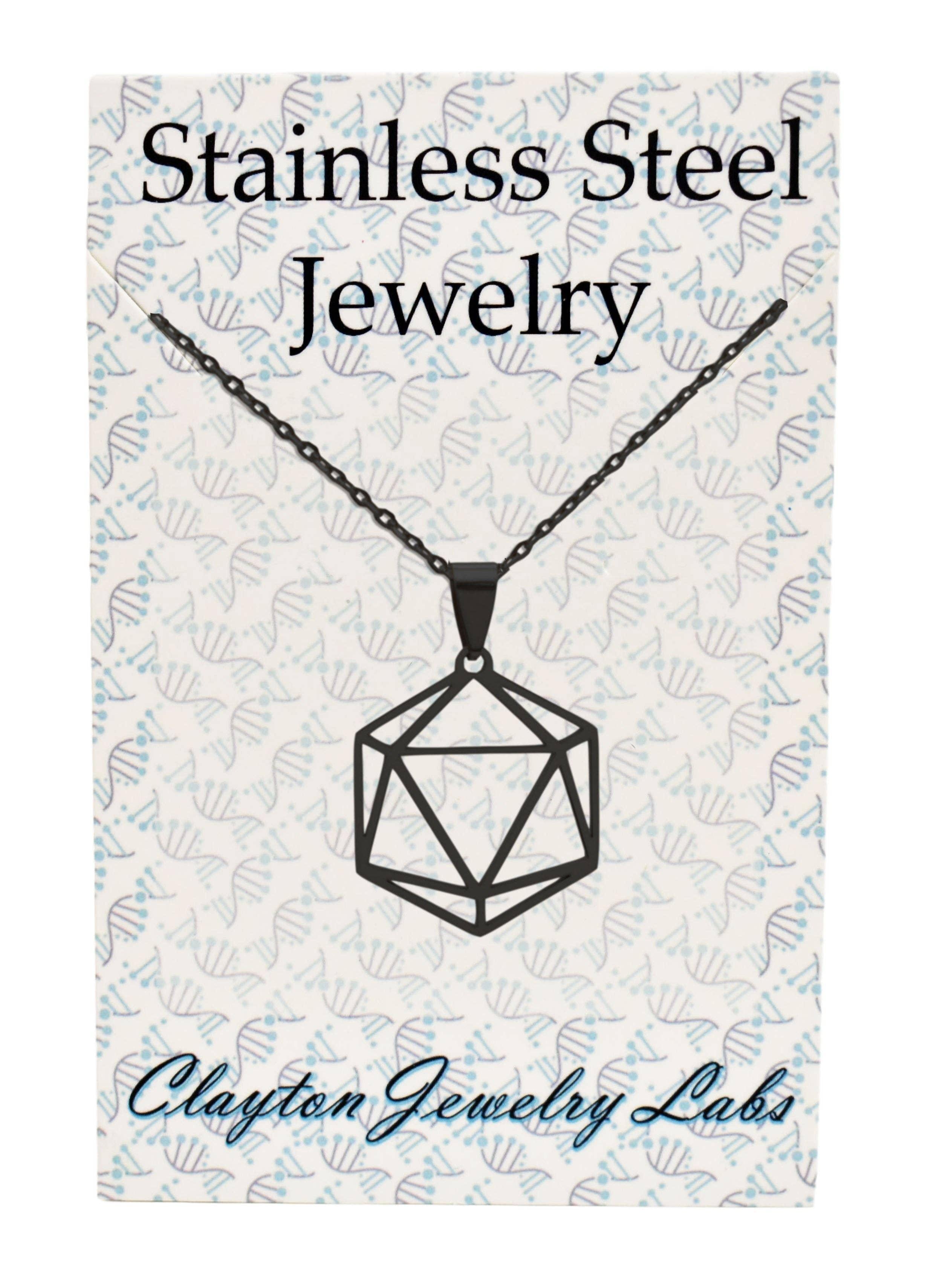 Clayton Jewelry Labs - Wholesale Pendant/Charm Necklace - D20 Dice Silhouette Icosahedron Stainless Steel Necklace7