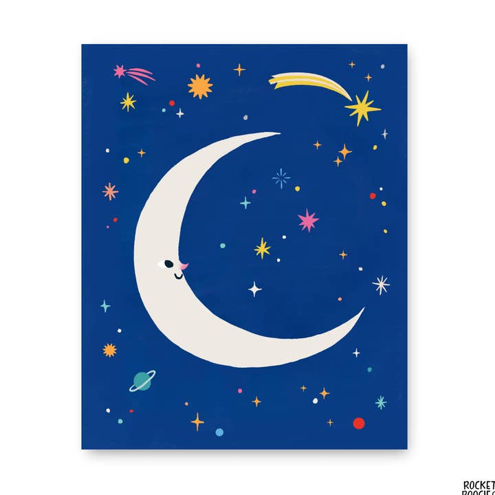 Happy Moon Print for wholesale by Rocket Boogie Co.