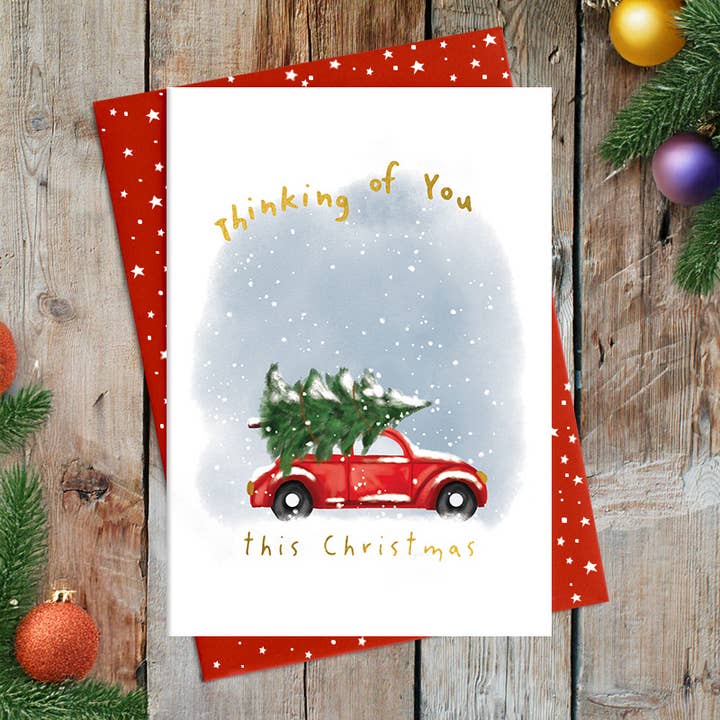 Pensando en ti - Coche clásico - Tarjeta de felicitación para venta al por mayor de Dandelion Stationery