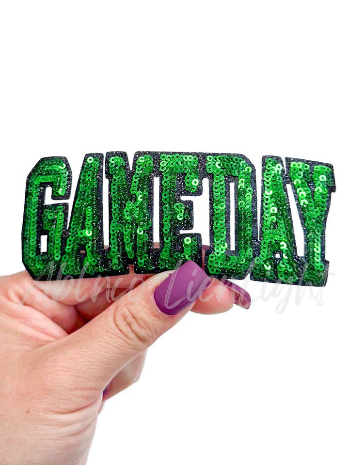 Green Game Day Varsity Sequins Patch-Small for wholesale by ABLNco