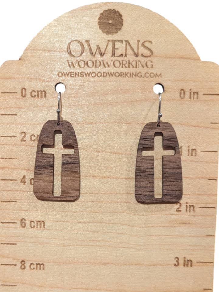 Cross Earrings for wholesale by Owens Woodworking LLC