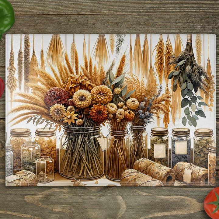 Snijplank van glas met gedroogde bloemen voor wholesale door Beautiful Creations by Laney