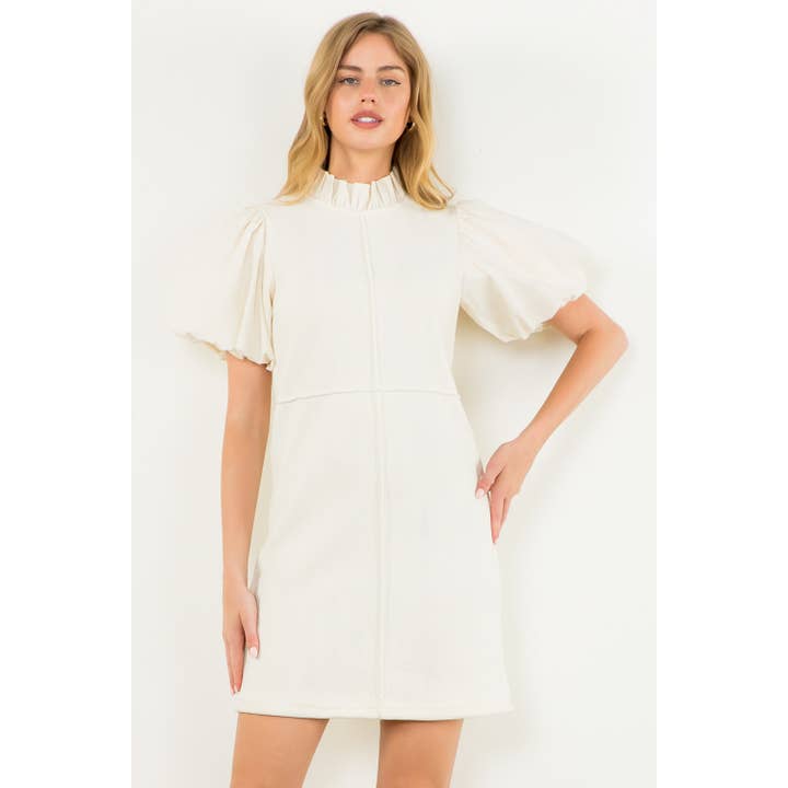 CREAM Puff Sleeve Corduroy Midi Dress for wholesale on Faire8