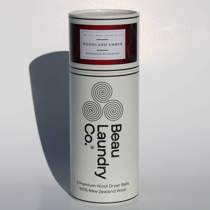Woodland Ember Scented & Softening Wool Dryer Balls for wholesale by Beau Laundry Co.