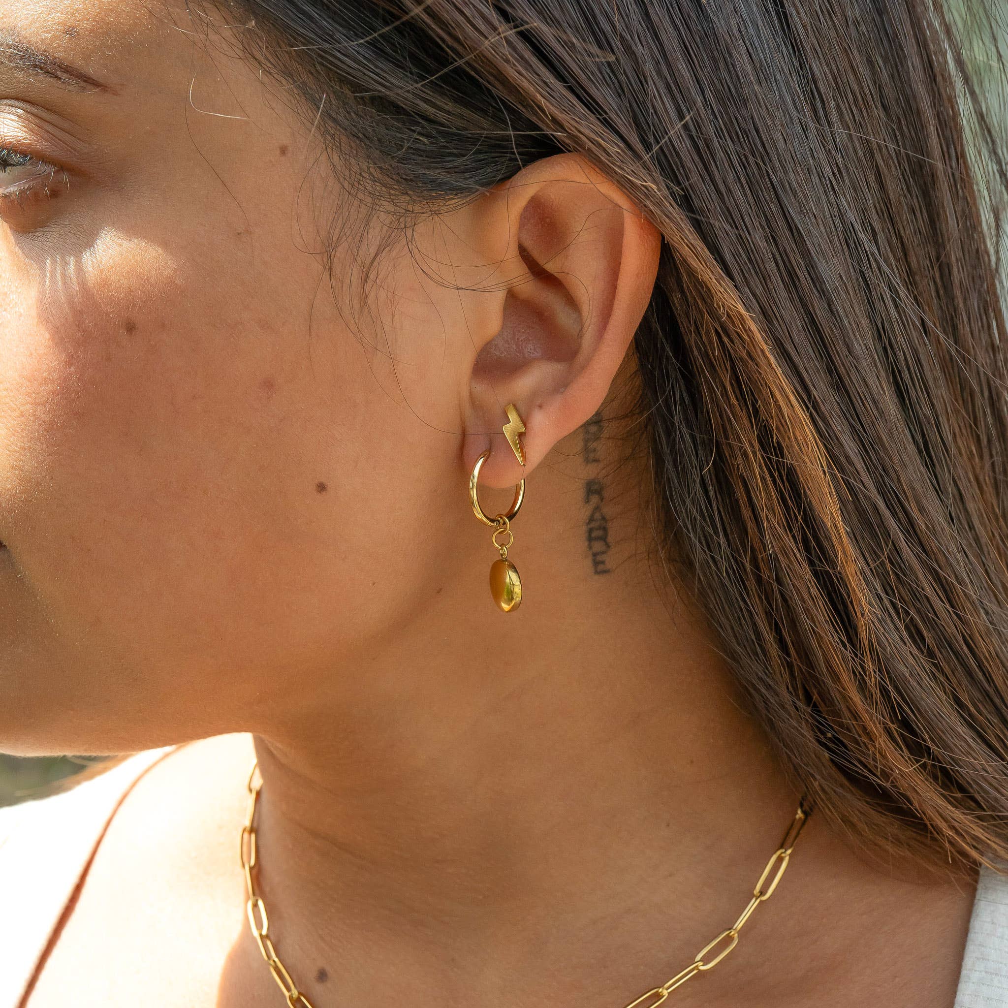 WJW - Vendita all'ingrosso Orecchini a cerchietto - Orecchini a cerchio con ciondolo a moneta in acciaio inossidabile con PVD oro 18K6