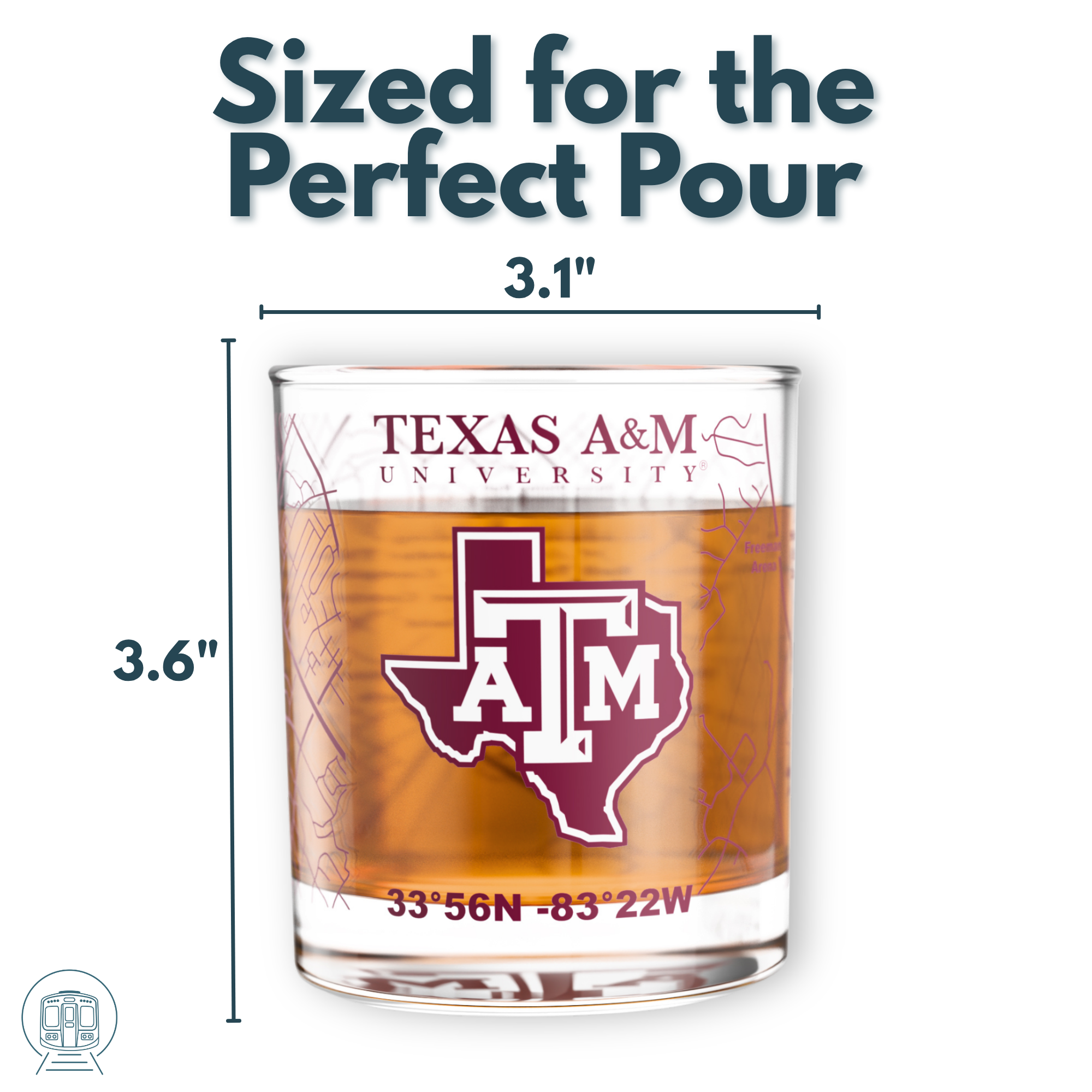 Greenline Goods - Wholesale Cocktail/Liquor Glass - University of Texas A&M Aggies College Whiskey Glasses (Set of 2), 10 oz – Full-Color Logo + Campus Map4
