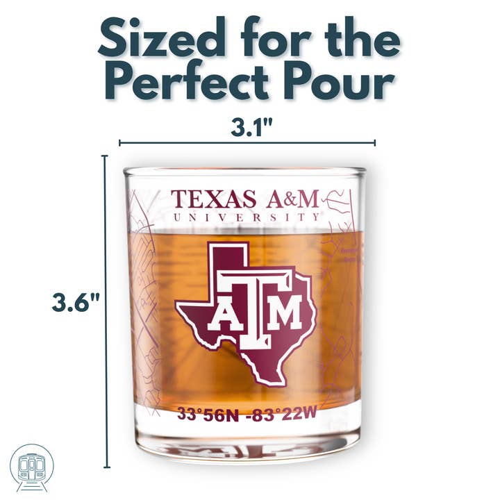 Greenline Goods - Wholesale Cocktail/Liquor Glass - University of Texas A&M Aggies College Whiskey Glasses (Set of 2), 10 oz – Full-Color Logo + Campus Map4