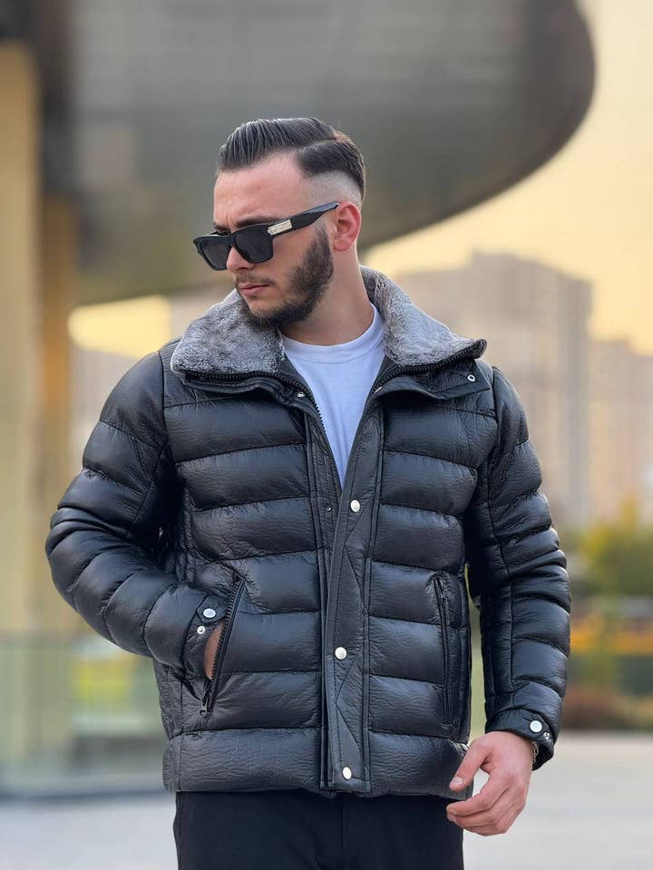 Giacca in pelle da uomo con pelliccia imbottita per la vendita all'ingrosso da parte di PremiumDenim