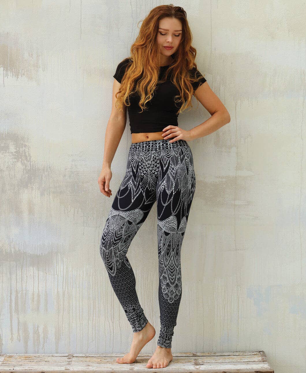 Shovava - Wholesale Athletic/lounge leggings – Women's - Black Lace Tribal Leggings