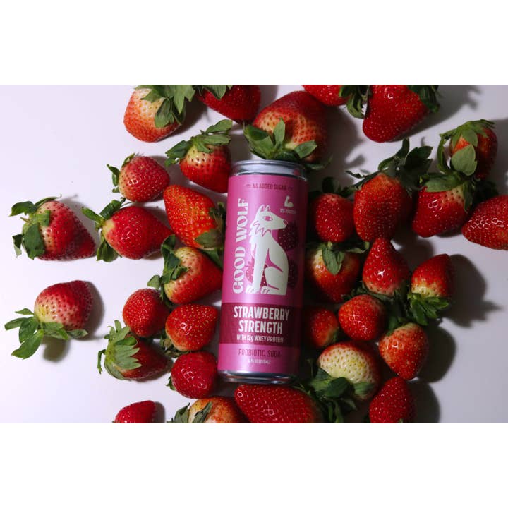 Good Wolf Beverages - Wholesale Soda/Carbonated Drink - Strawberry Strength Probiotic Protein Soda - 12oz 3