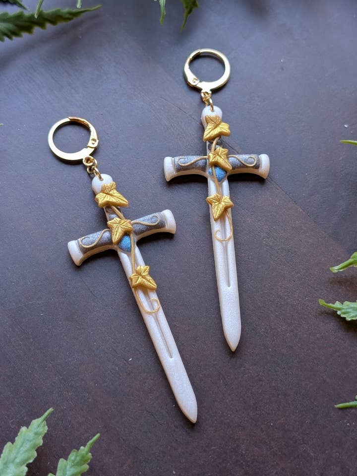 Golden Ivy Sword Dangle Earrings for wholesale by The Midnight Glen