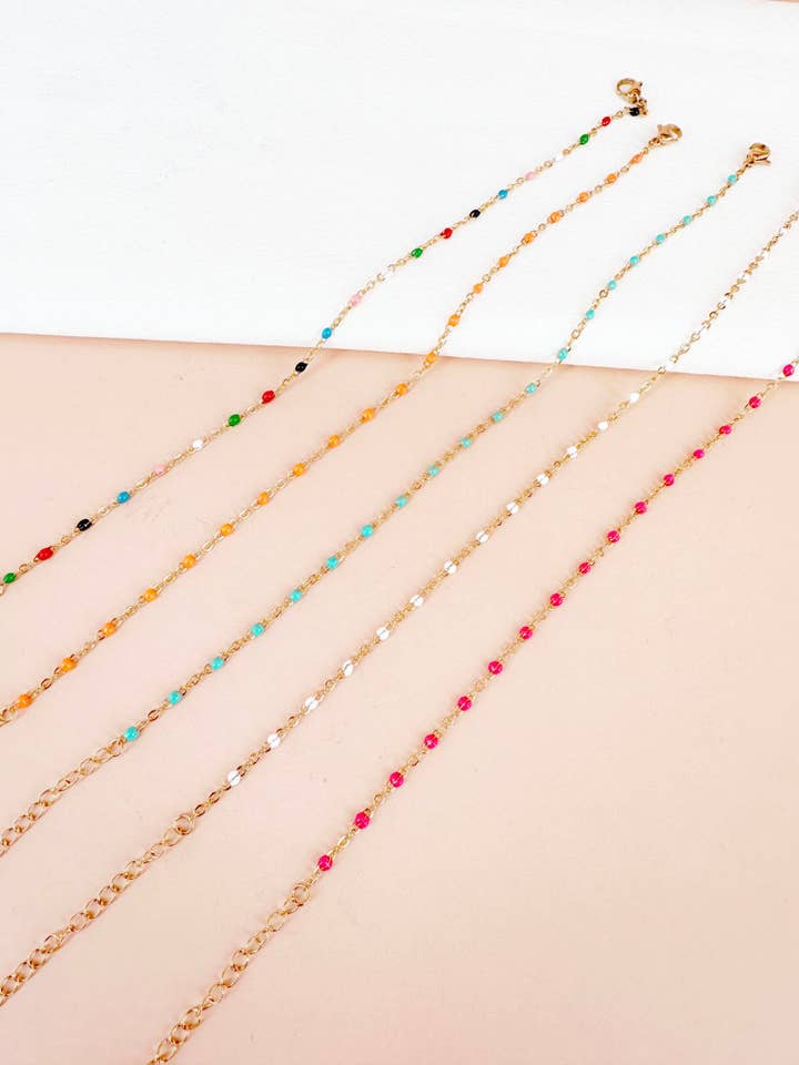 Colorful chain anklet bracelet in stainless steel for wholesale by D Bijoux