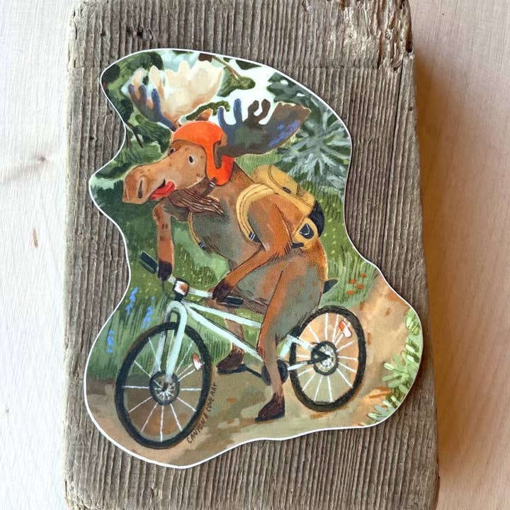Mt Biking Moose Sticker for wholesale by Canyon & Cove Art