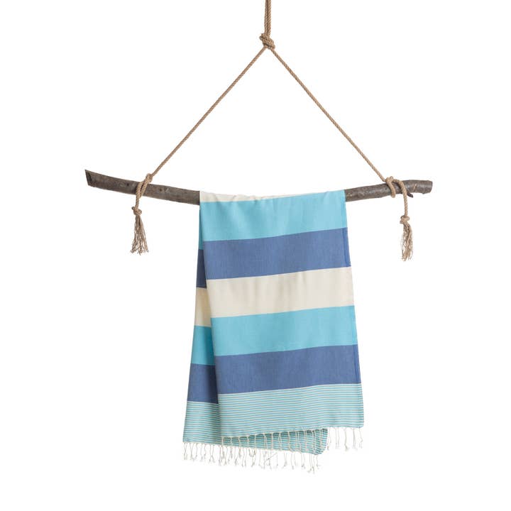 Towel to Go – Großhandel Badetuch – PALERMO Beach Hamamtuch mit Geschenkkarton/Blau-Türkis2