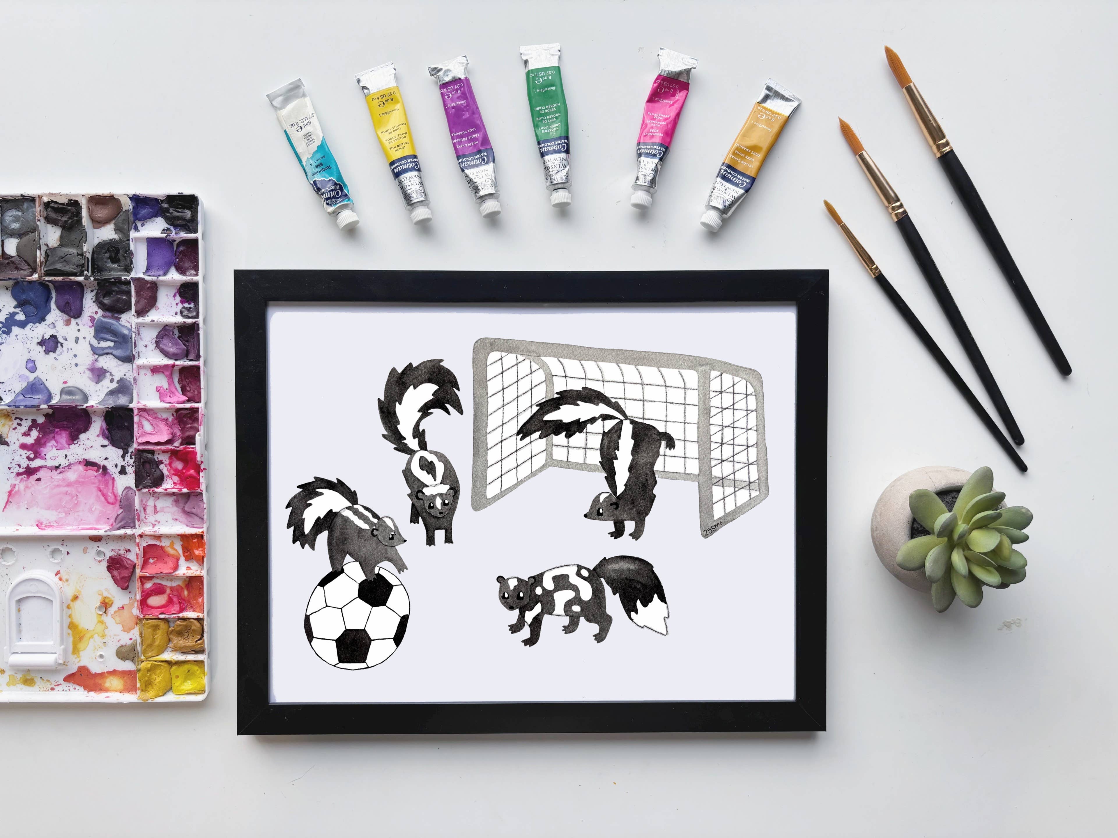 Owlfeathers Watercolor - Wholesale Art Print - Skunk Soccer Print – Sports Animal Humor Art