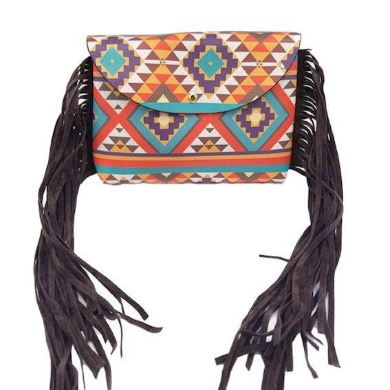 Boho Pattern Faux Leather Tassel Belt Bag Crossbody Bag for wholesale by Shopping2help