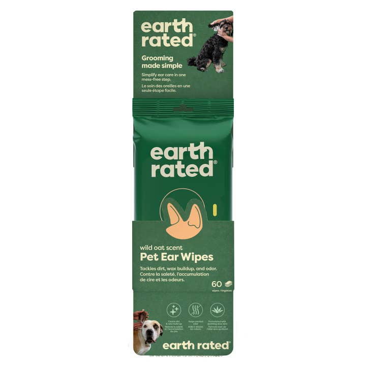 Pet Palette Distribution - Wholesale Pet Grooming Aid - Dog - Earth Rated Dog Ear Cleansing Wipes 60ct Case of 6