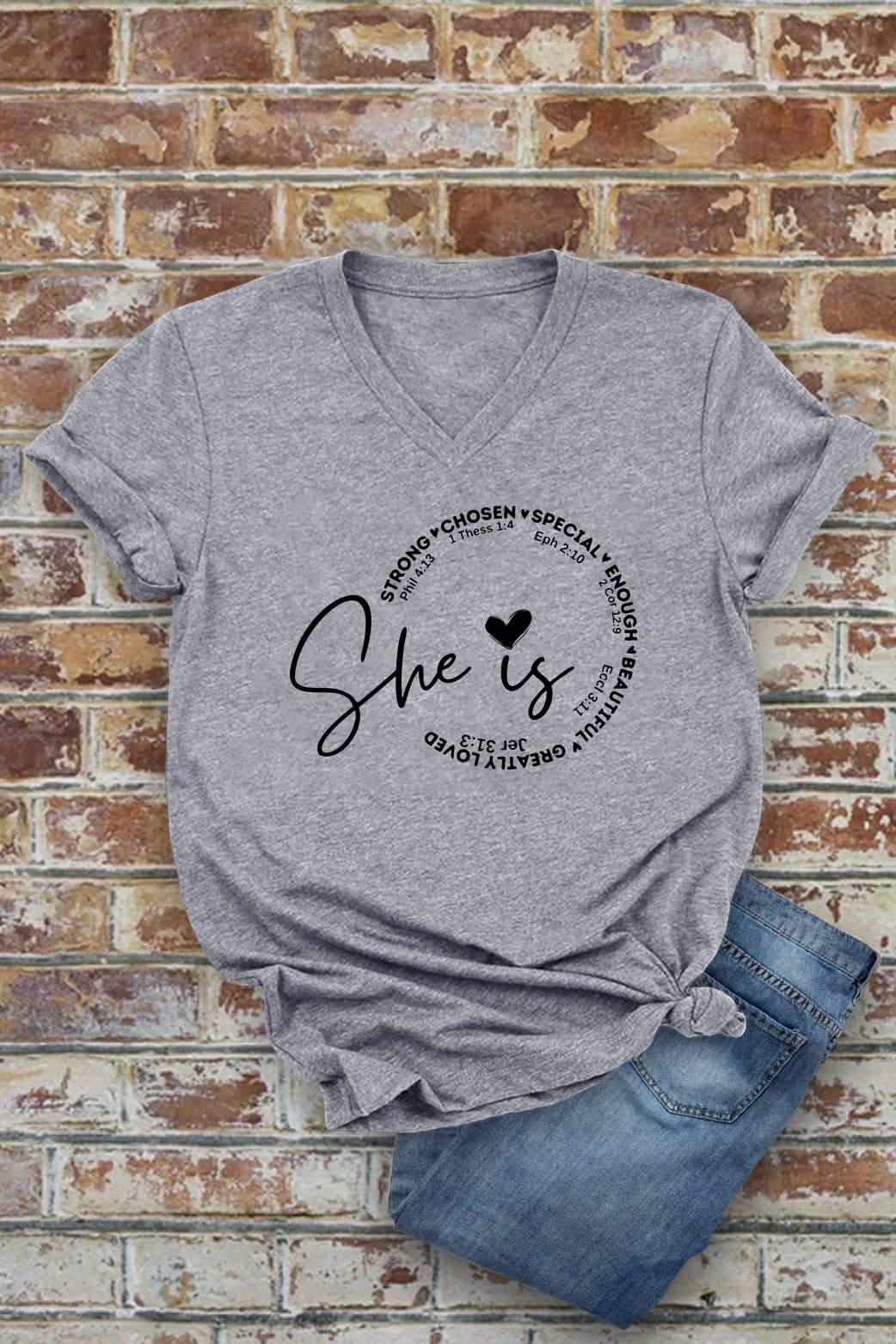 Top Avenue - Wholesale Screen Printed T-Shirt - Women's - She Is Strong Chosen Special, Unisex V-Neck T-Shirt7
