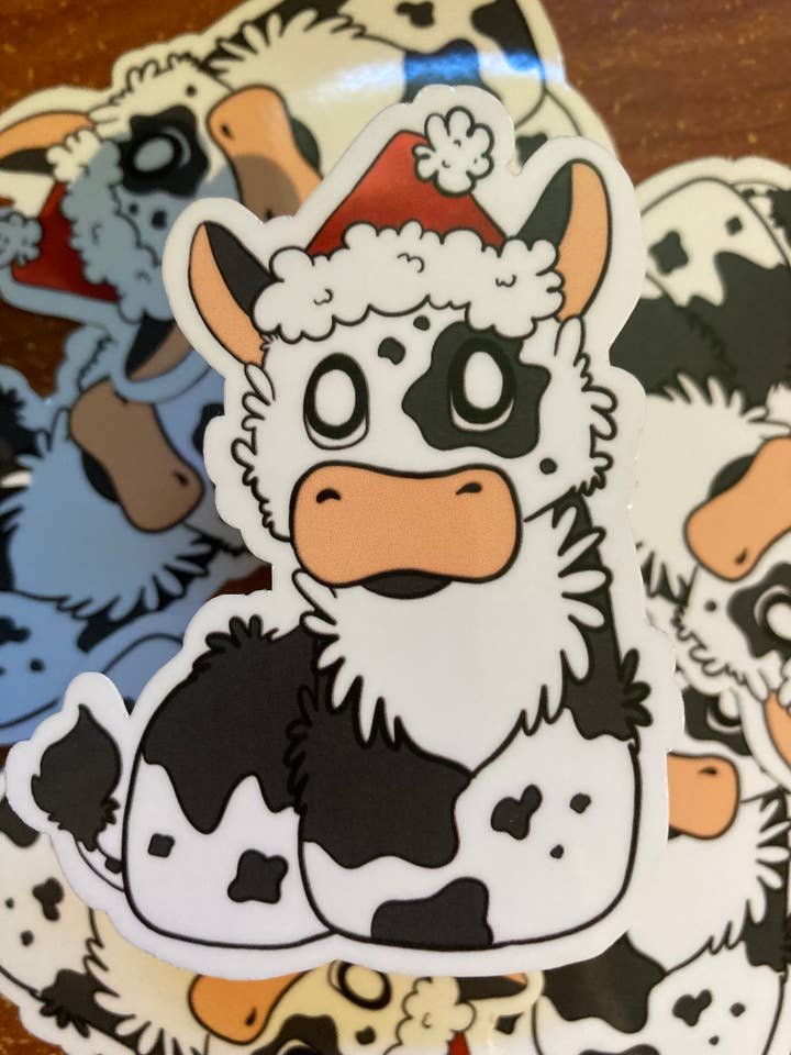 Holstein Santa Hat Cow Sticker for wholesale by Stickers by Stacey