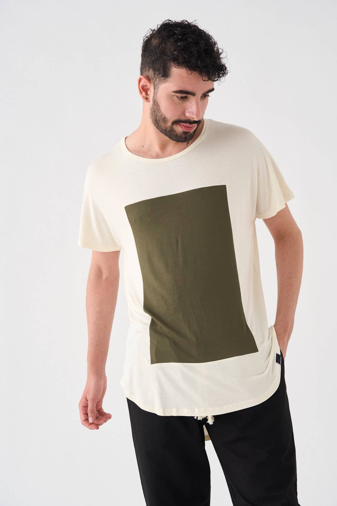 Pitagora - Wholesale T-Shirt - Unisex - Quadrilateral T-shirt Ivory - Green3