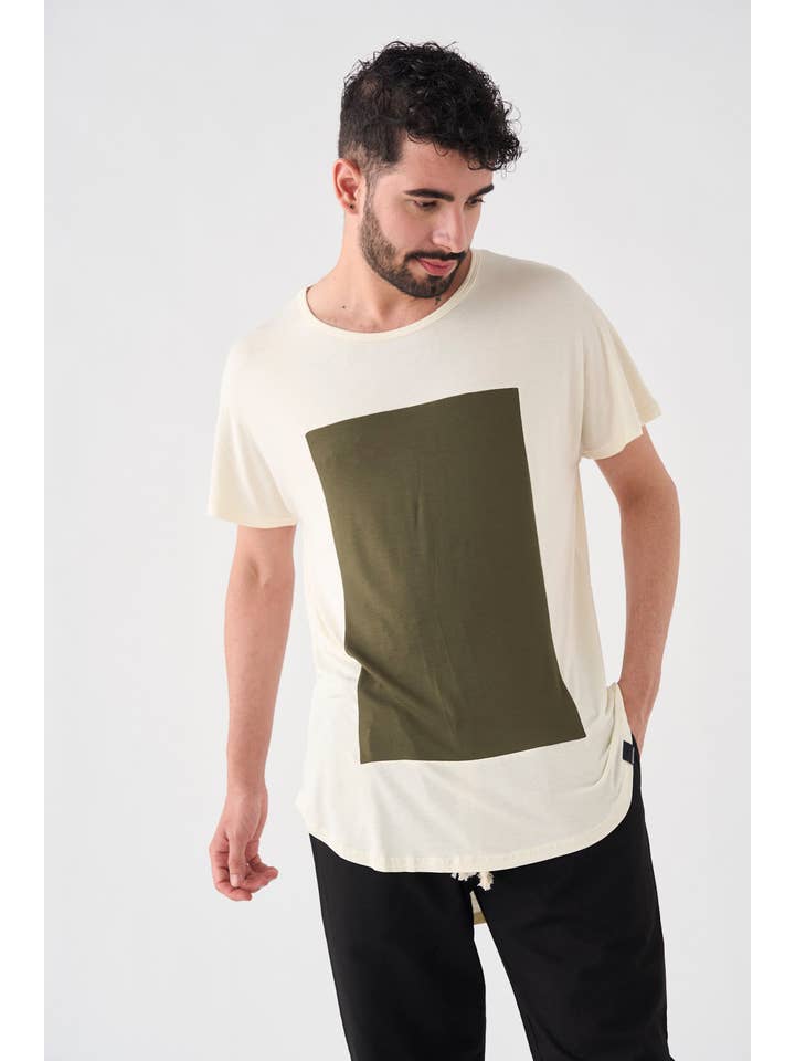 Pitagora - Wholesale T-Shirt - Unisex - Quadrilateral T-shirt Ivory - Green3